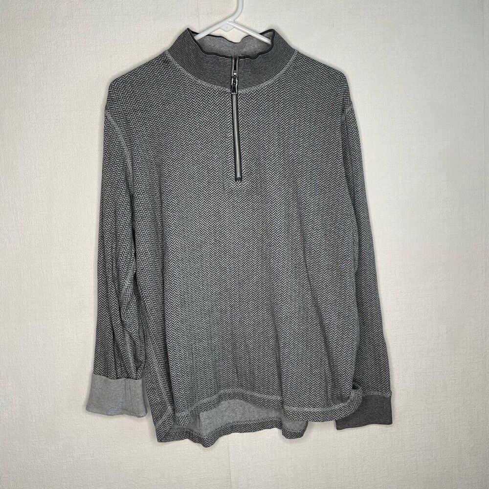 Robert Graham 81913 100% Cotton Knit 1/4 Zip MockNeck Sweater Men Size XL Gray‎